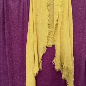 Touch of Chic Mustard Yellow Woven Scarf Frayed Edge Boho Wrap Avant-Garde EUC